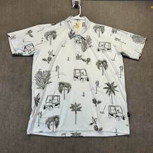 Partner Golf Albatros Performance Polo Shirt Men's Large Blanco Palms AOP Carts